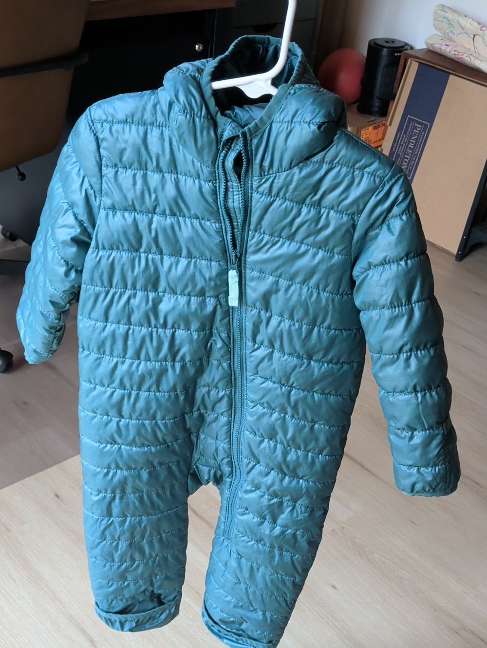 Primary Teal Quilted Hooded One-Piece